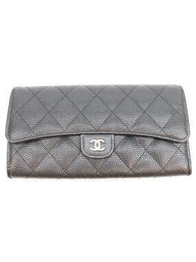 Chanel Black Caviar Quilted Classic Long Flap Wallet